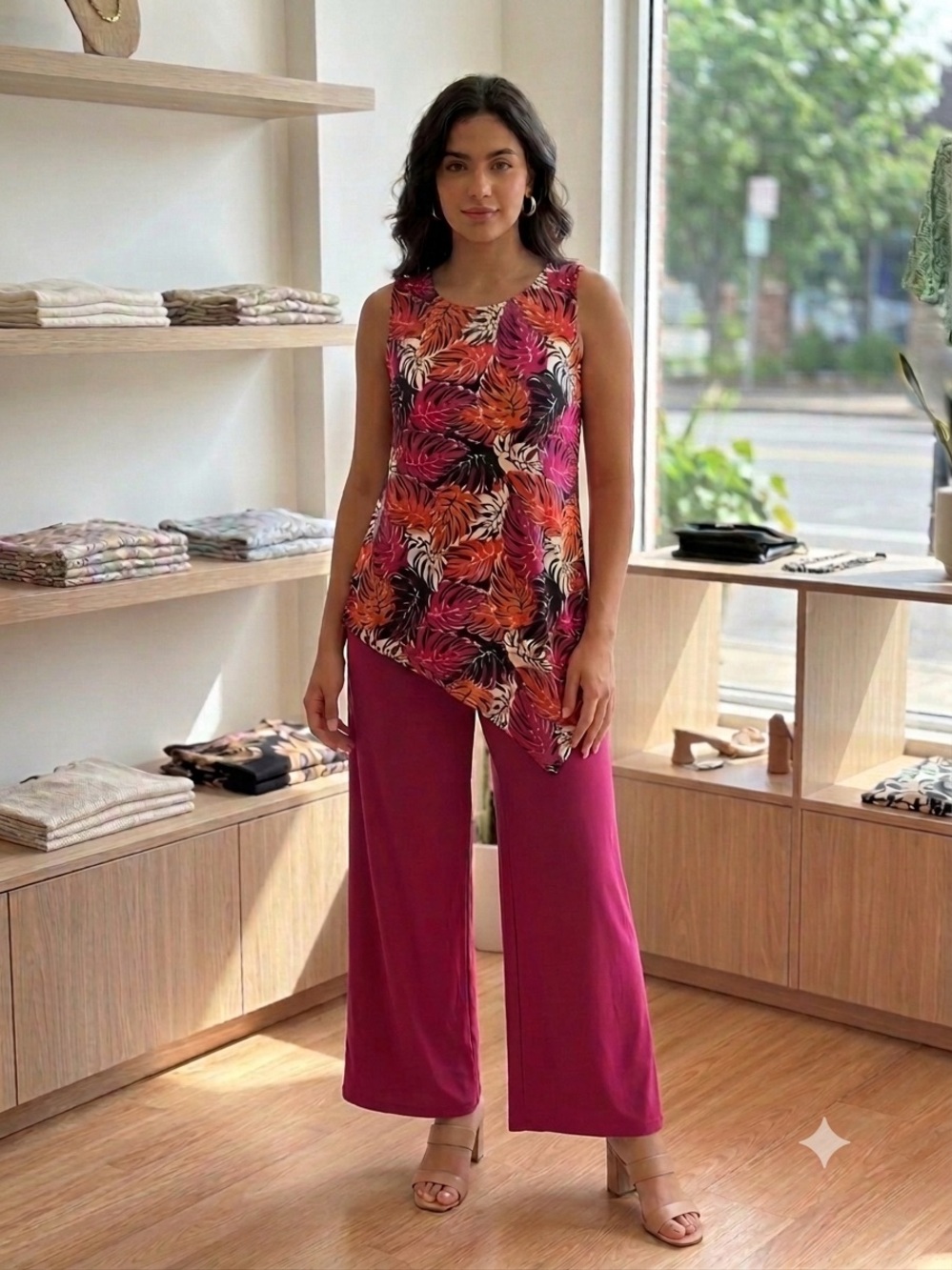 Anthony Two-Piece Tropical Pink Orange stretch Set sz L